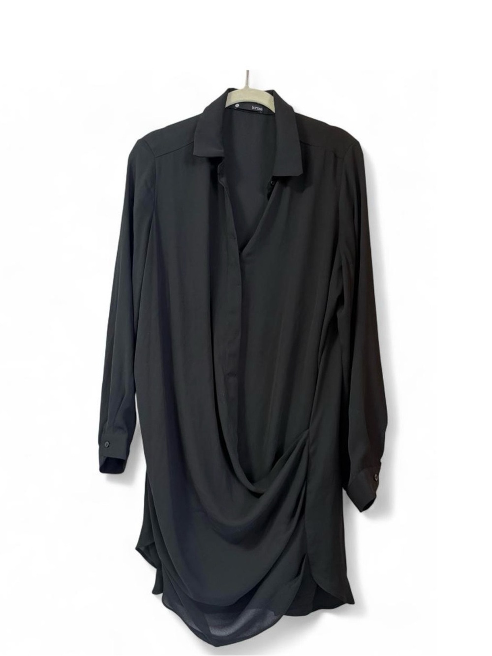 krisa Drape Button Front Mini Dress - Black